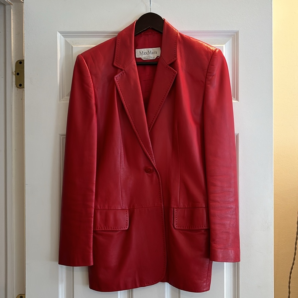 Max Mara Red Leather Blazer